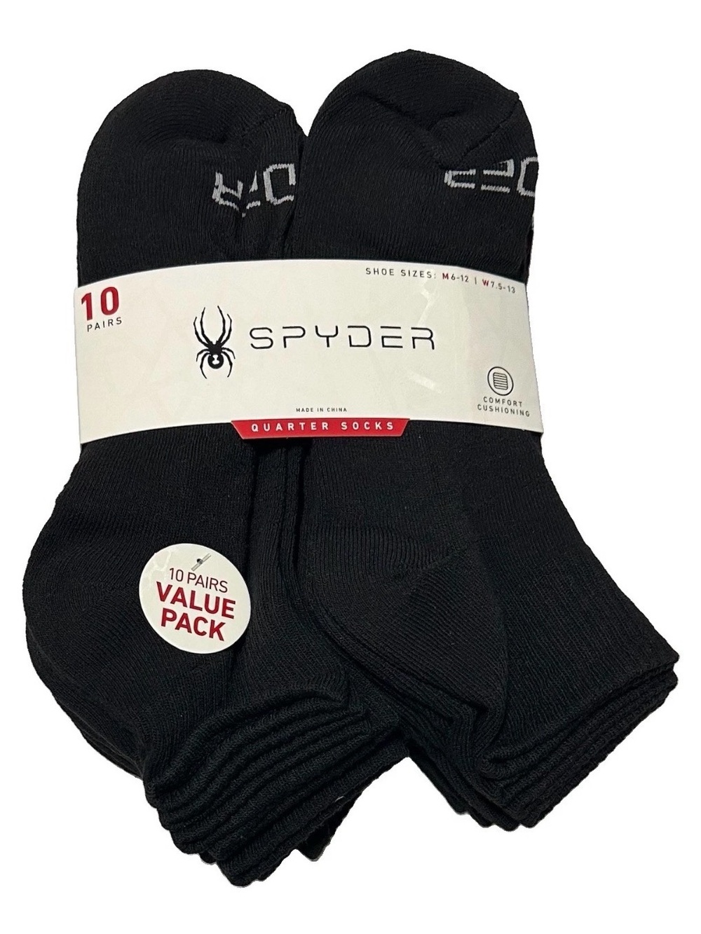 Spyder Men's 10-Pair Cushion Quarter Crew Socks Black